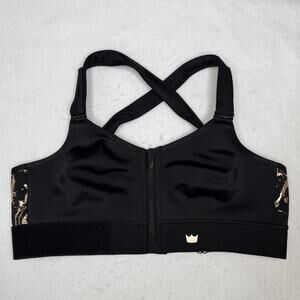 Shefit Luxe Sports Bra Womens Black Gold Zip Front Adjustable High Impact